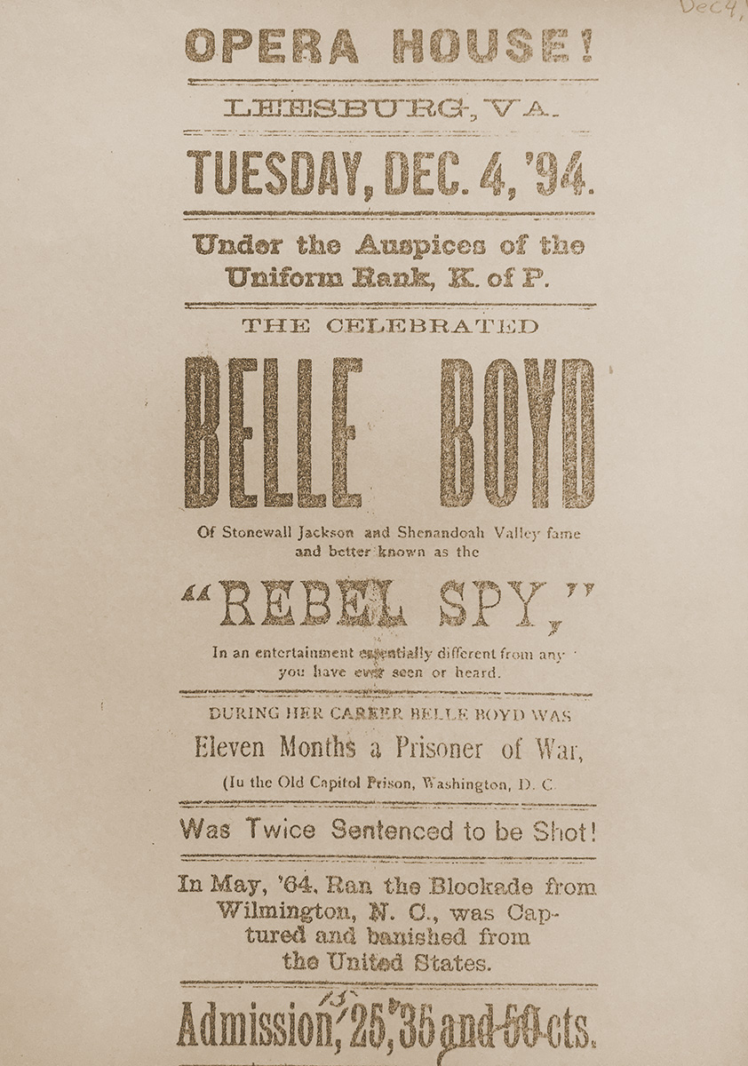 This poster from 1894 lists all of Belle’s various claims to fame. Sadly ticket prices have been reduced, a sign of her declining popularity as interest waned in the Civil War.